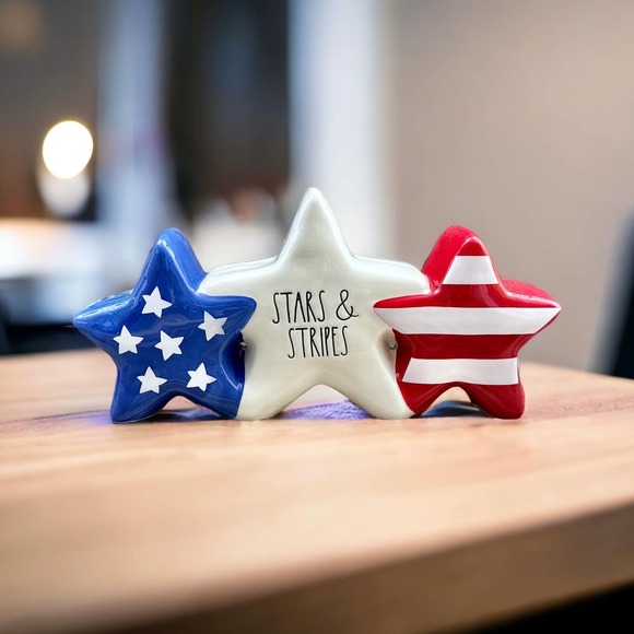NIB RAE DUNN Ceramic Red White Blue Stars And Stripes Decor Patriotic Holiday - Picture 1 of 7
